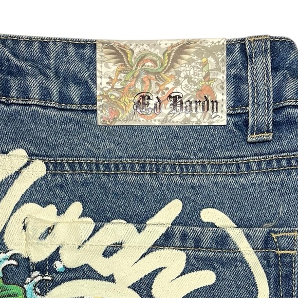 NEW Ed Hardy Tattoo Koi Baggy Jeans Y2K Paint Splatter Multicolor Womens Size 30 - Picture 15 of 16